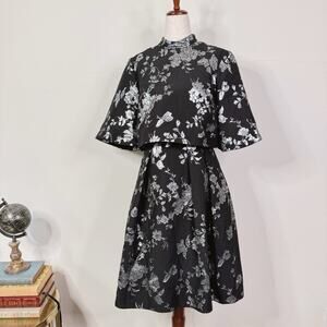 Erdem Favilla Dress Lurex Rose Jacquard Black Silver Size US 8 NWT Cocktail Glam